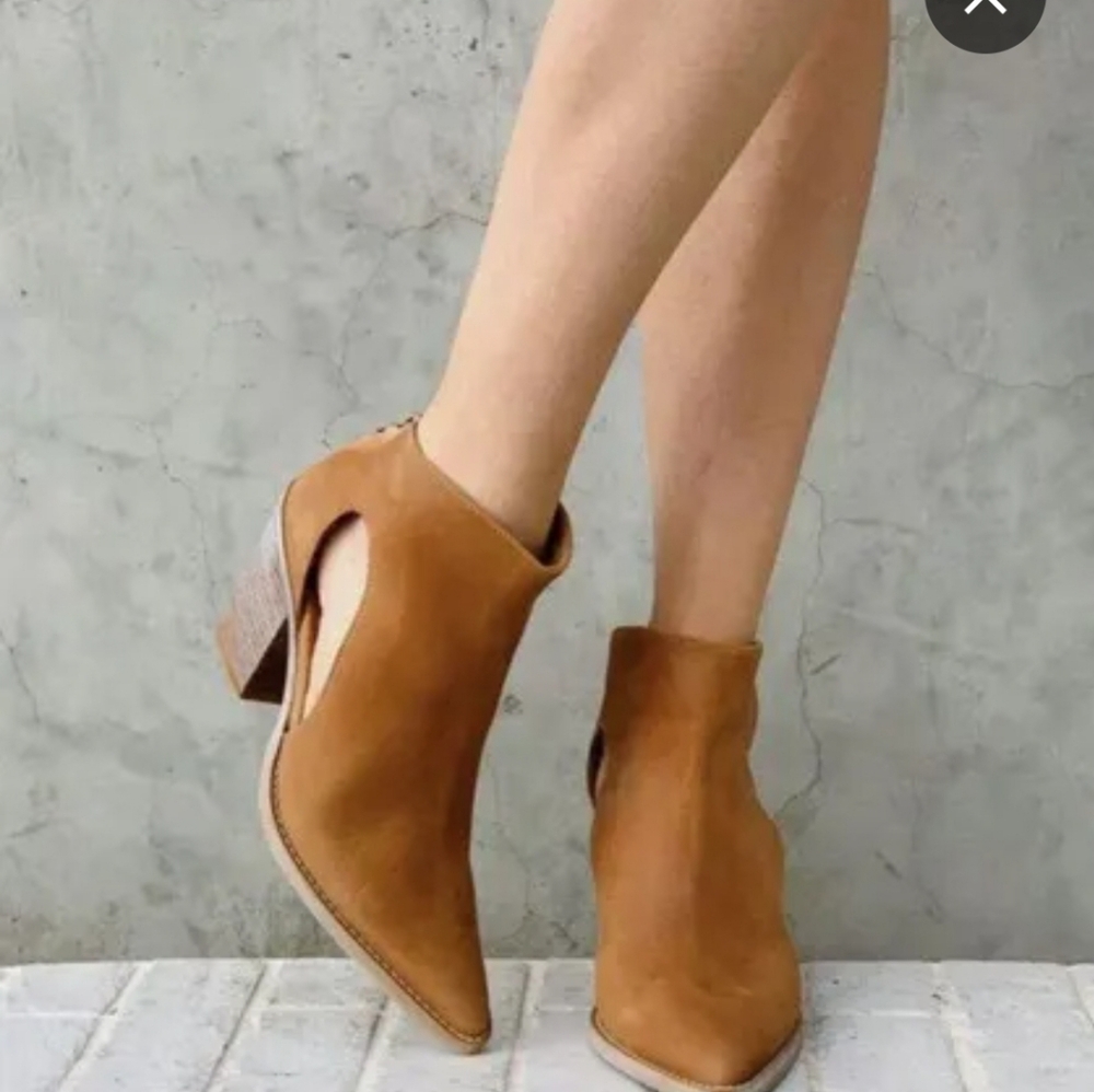 Free People Cognac Suede Cutout Ankle Booties - Picture 2 of 4